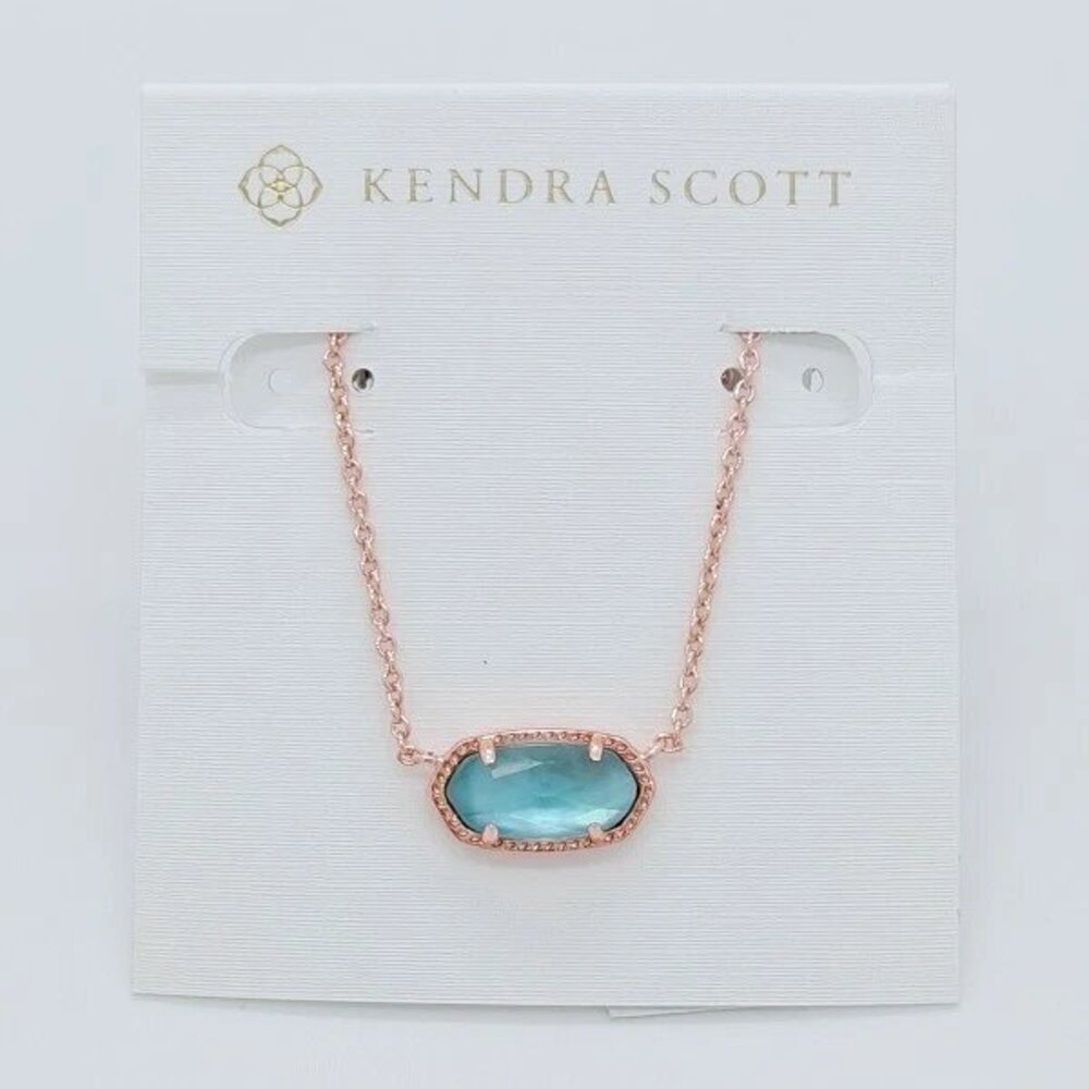 Kendra Scott Elisa Rose Gold Pendant Necklace In Light Blue Illusion